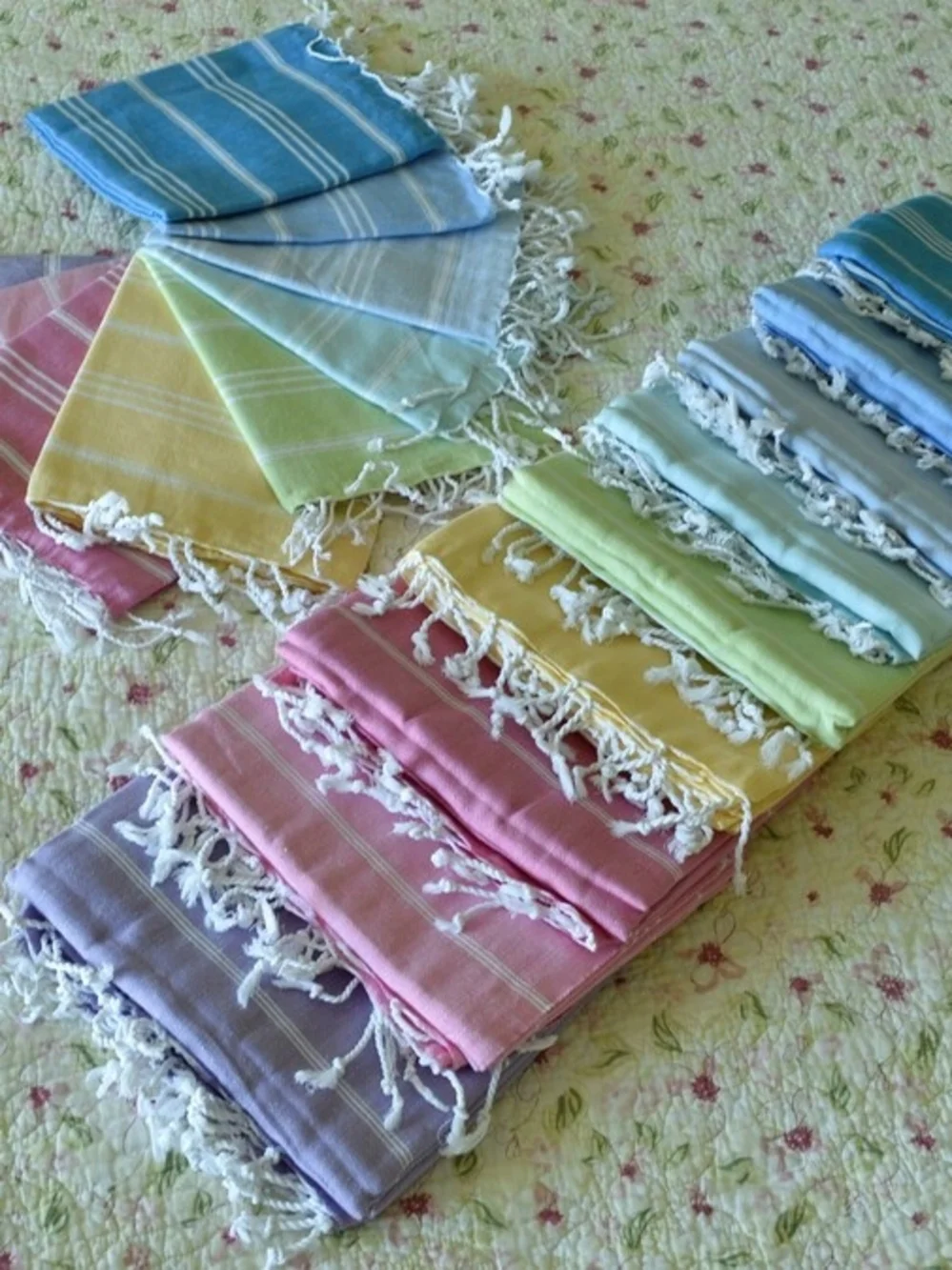 Pastel Turkish-Style Fringe Peshtemal Towel / Home Bedding - Multi Pastel Colors